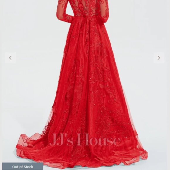 JJ's House Red Ball-Gown w/ Sweep Train Tulle Lace w/ Sequins Sz 8 196082 - Picture 9 of 13